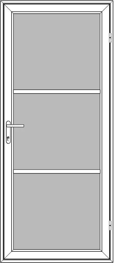 NEU termodør med låsekasse og sprosser, designet med tre felter, har et enkelt og moderne udseende.