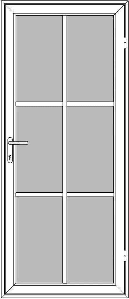 NEU termodør med låsekasse og sprosser, designet med seks felter.