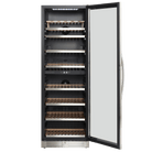 Scandomestic vinkøleskab SV124X med en åben glaslåge og tomme hylder