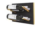 STACT Pro L-type vinreol i sort og guld med label ud design, der fremviser flaskernes etiketter tydeligt. Perfekt til præsentation og sikker opbevaring af dine vinflasker.